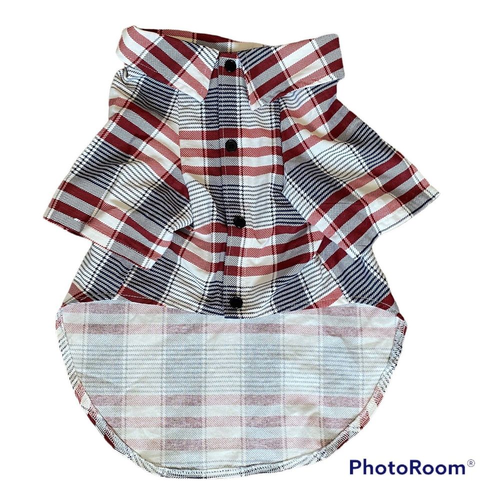 Joann Tails & Noses Dog Shirt Sz XL Red White Blue NEW Faux Button Up Outfit